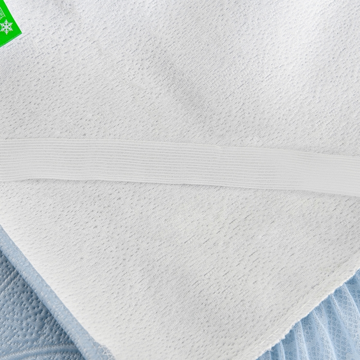 91家纺网 家纺一手货源 找家纺 畅畅家纺 2026新款提花面料530克PE凉感因子冰豆豆凉席床裙三件套 漫花-蓝