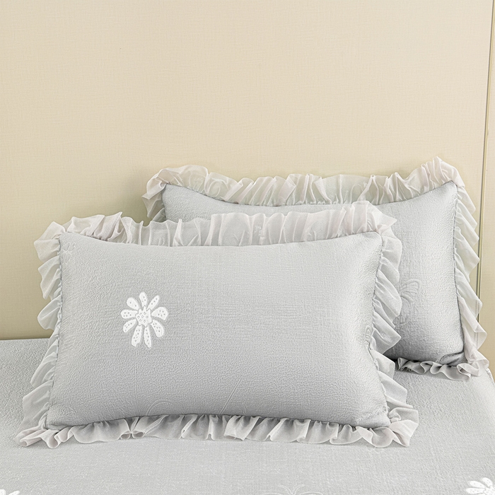 91家纺网 家纺一手货源 找家纺 畅畅家纺 2026新款提花面料530克PE凉感因子冰豆豆凉席床裙三件套 漫花-灰