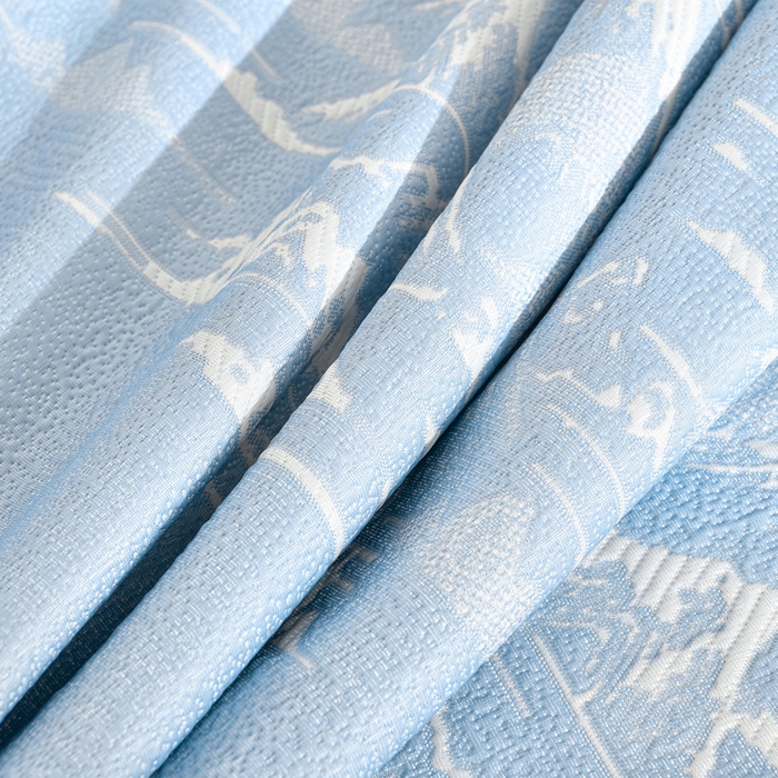 91家纺网 家纺一手货源 找家纺 畅畅家纺 2026新款提花面料530克PE凉感因子冰豆豆凉席床裙三件套 山水-蓝