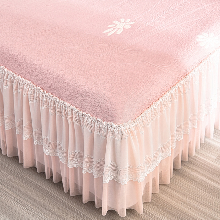 91家纺网 家纺一手货源 找家纺 畅畅家纺 2026新款提花面料530克PE凉感因子冰豆豆凉席床裙三件套 漫花-粉