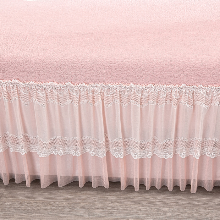 91家纺网 家纺一手货源 找家纺 畅畅家纺 2026新款提花面料530克PE凉感因子冰豆豆凉席床裙三件套 山水-粉