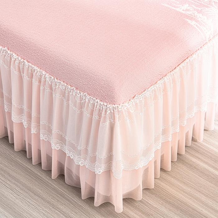 91家纺网 家纺一手货源 找家纺 畅畅家纺 2026新款提花面料530克PE凉感因子冰豆豆凉席床裙三件套 山水-粉