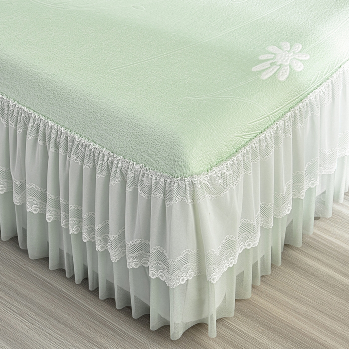 91家纺网 家纺一手货源 找家纺 畅畅家纺 2026新款提花面料530克PE凉感因子冰豆豆凉席床裙三件套 漫花-绿