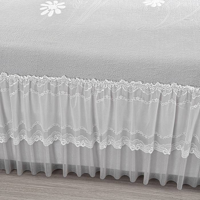 91家纺网 家纺一手货源 找家纺 畅畅家纺 2026新款提花面料530克PE凉感因子冰豆豆凉席床裙三件套 漫花-灰