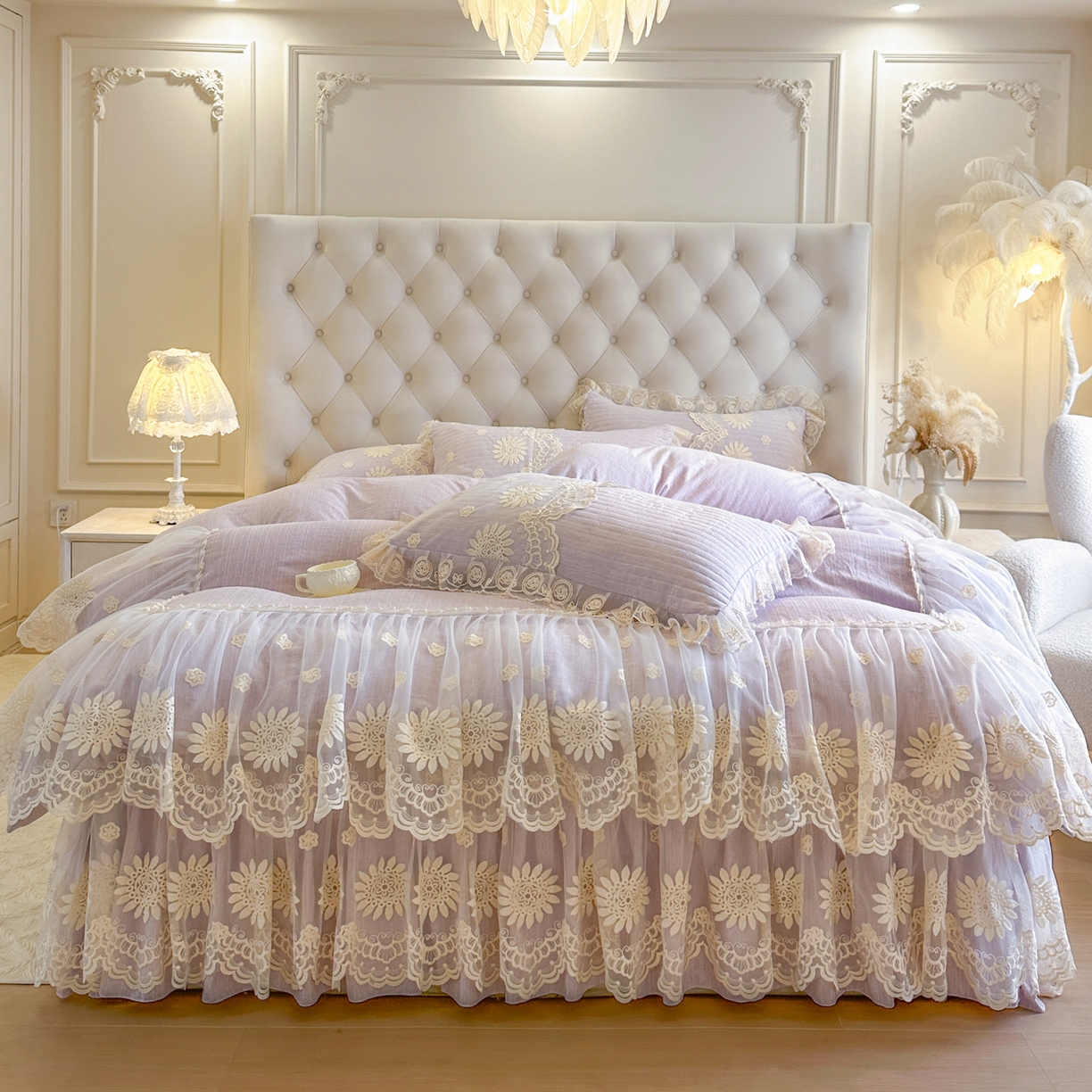 91家纺网 家纺一手货源 找家纺 （总）恋尚 2026新款色织麻夹棉床裙四件套 控价四件套270，甜梦花嫁系列