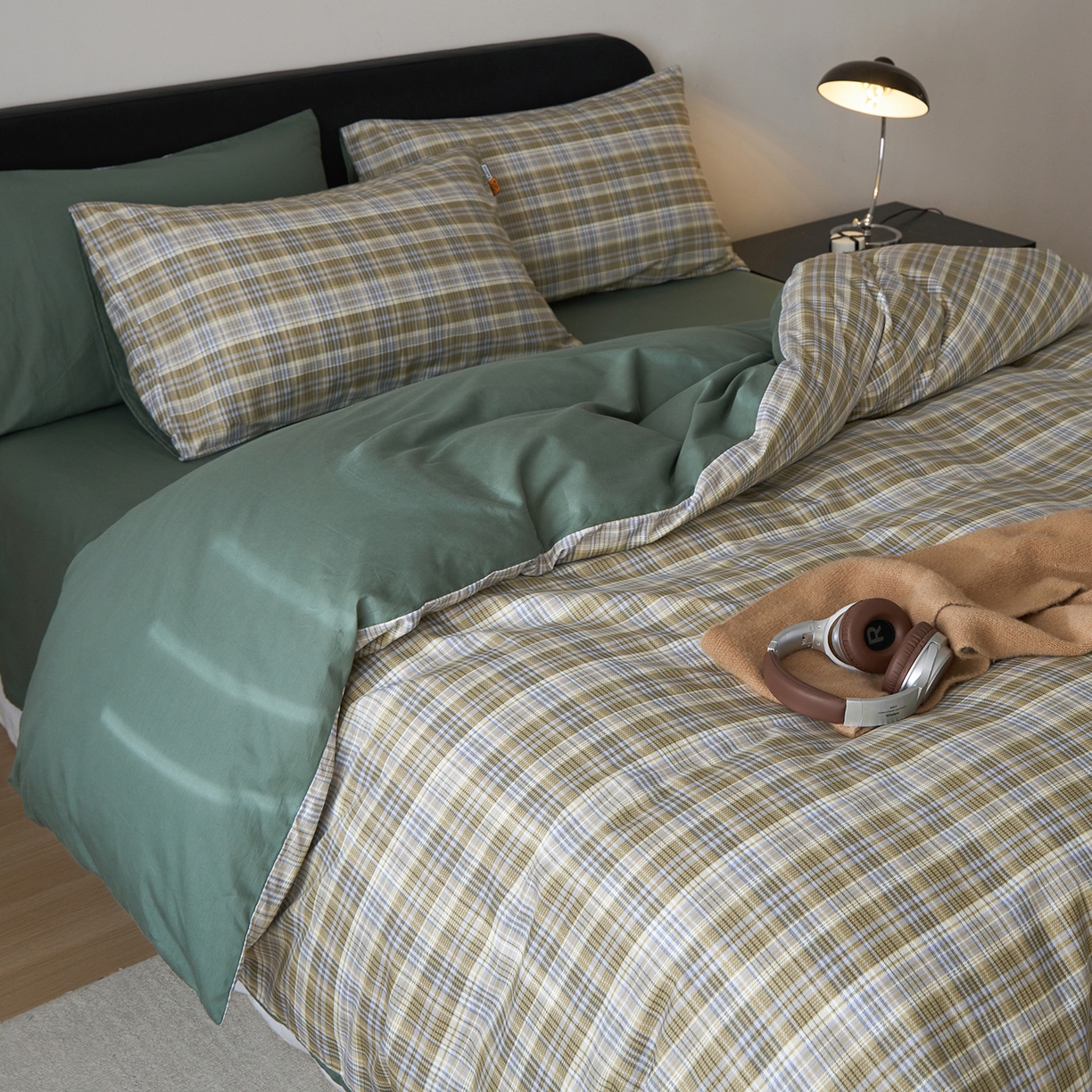 91家纺网 家纺一手货源 找家纺 （总）女子家纺 2026新款全棉13070简约格子系列四件套