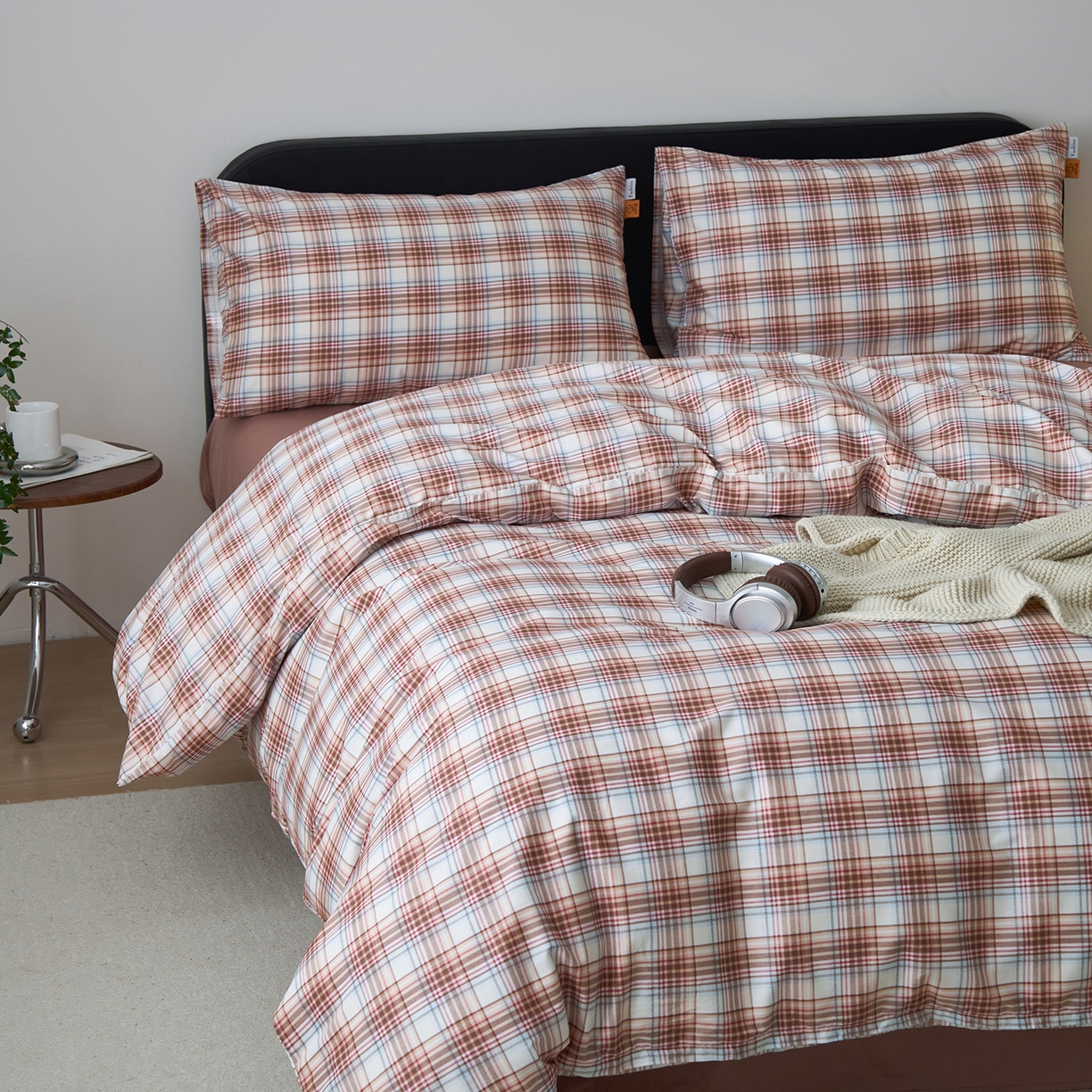 91家纺网 家纺一手货源 找家纺 女子家纺 2026新款全棉13070简约格子系列四件套 英伦-焦糖