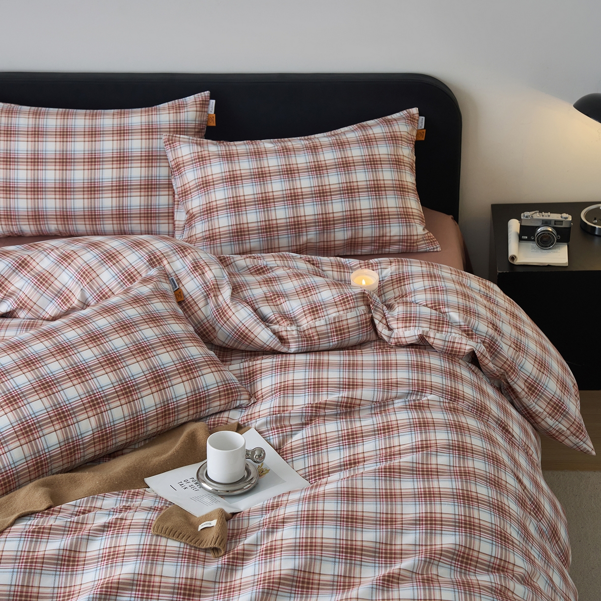 91家纺网 家纺一手货源 找家纺 女子家纺 2026新款全棉13070简约格子系列四件套 英伦-焦糖