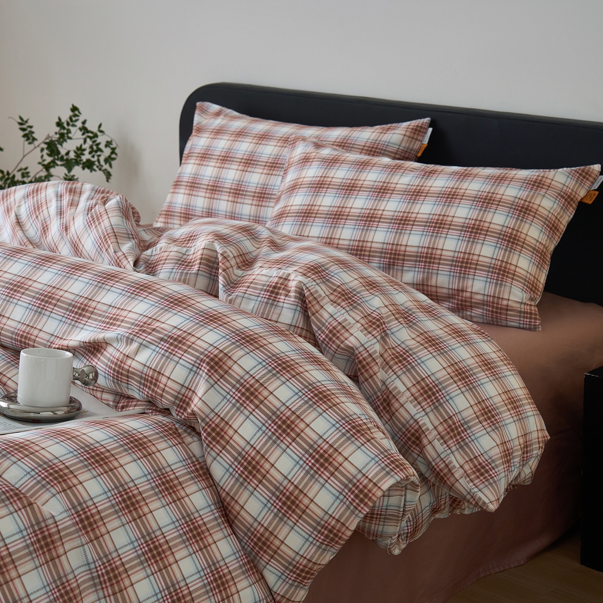 91家纺网 家纺一手货源 找家纺 女子家纺 2026新款全棉13070简约格子系列四件套 英伦-焦糖