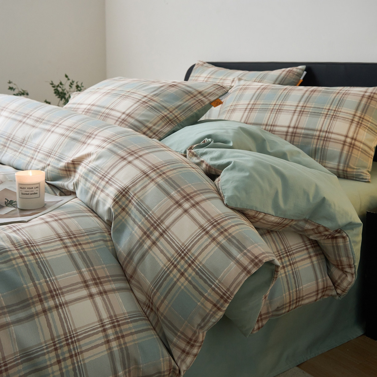 女子家纺 2026新款全棉13070简约格子系列四件套 英伦-蓝咖