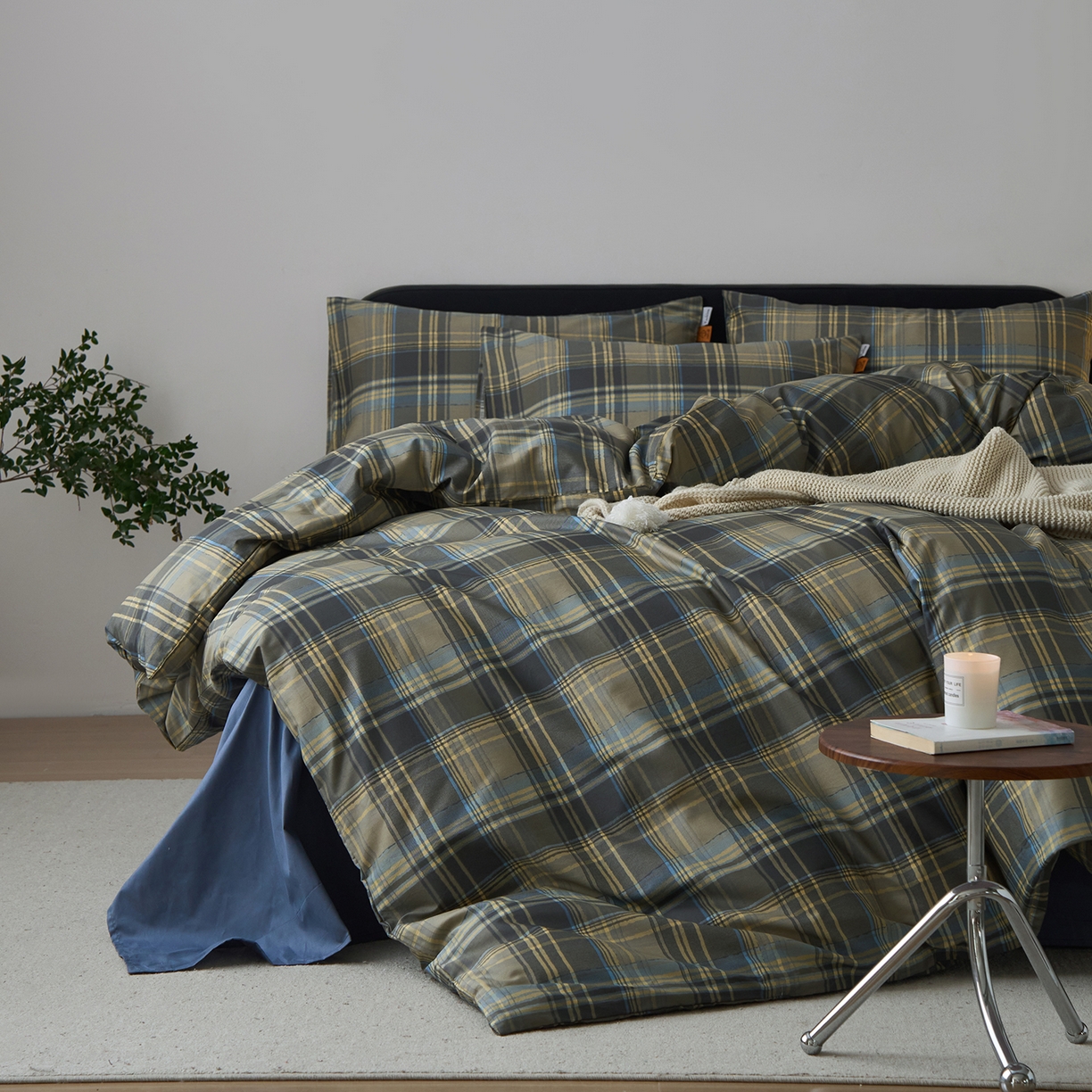 91家纺网 家纺一手货源 找家纺 女子家纺 2026新款全棉13070简约格子系列四件套 英伦-青澜