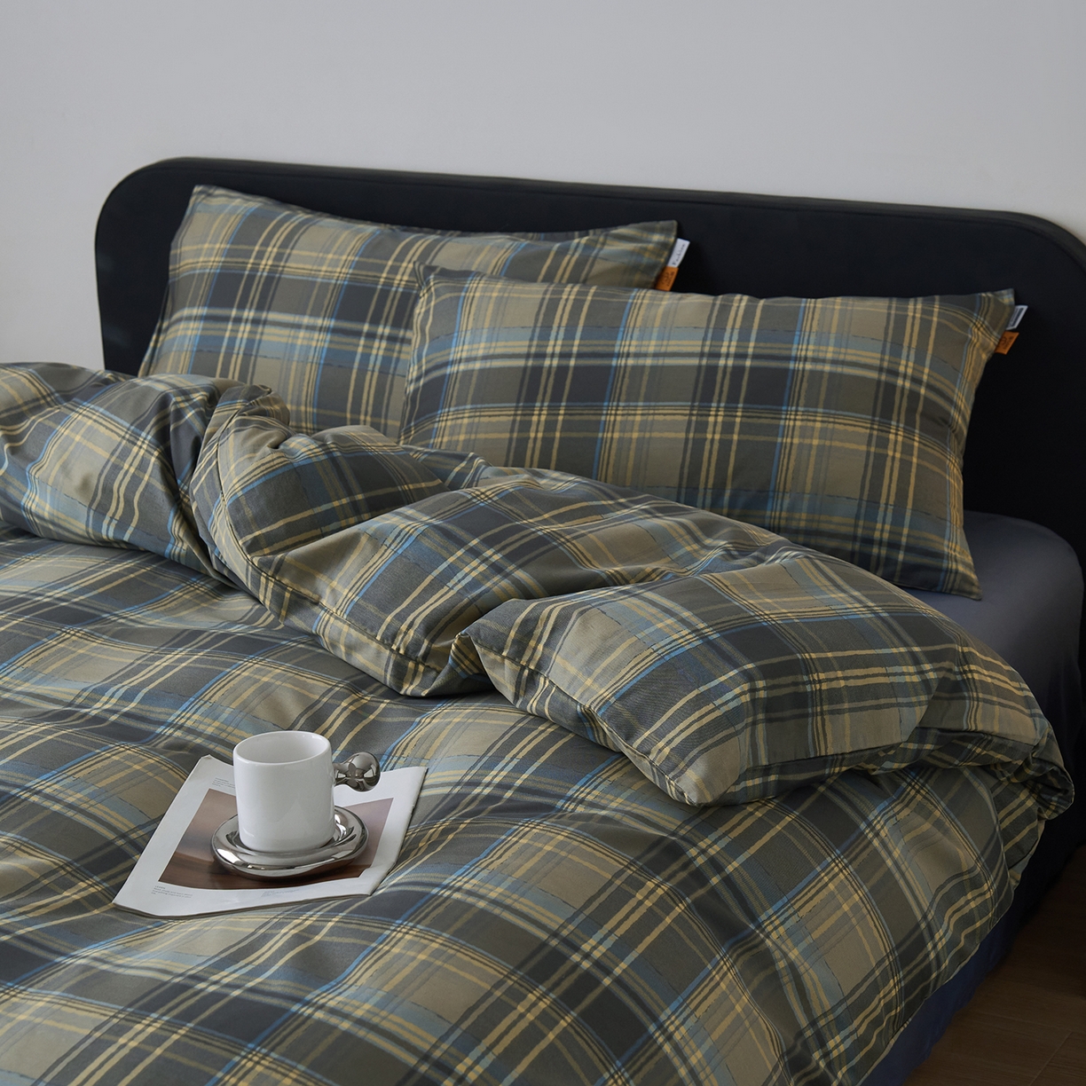 91家纺网 家纺一手货源 找家纺 女子家纺 2026新款全棉13070简约格子系列四件套 英伦-青澜