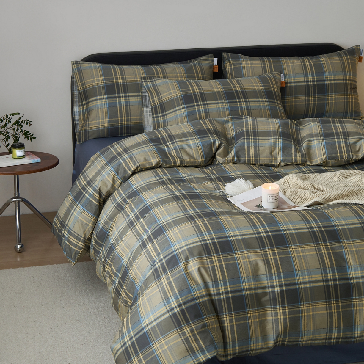 91家纺网 家纺一手货源 找家纺 女子家纺 2026新款全棉13070简约格子系列四件套 英伦-青澜