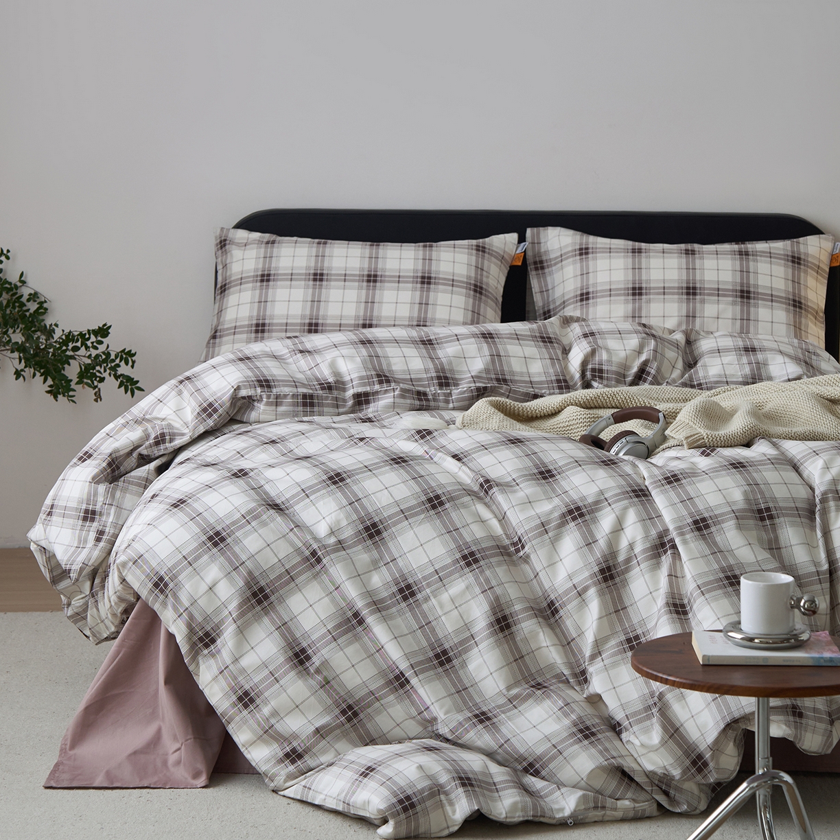 91家纺网 家纺一手货源 找家纺 女子家纺 2026新款全棉13070简约格子系列四件套 英伦-棕咖