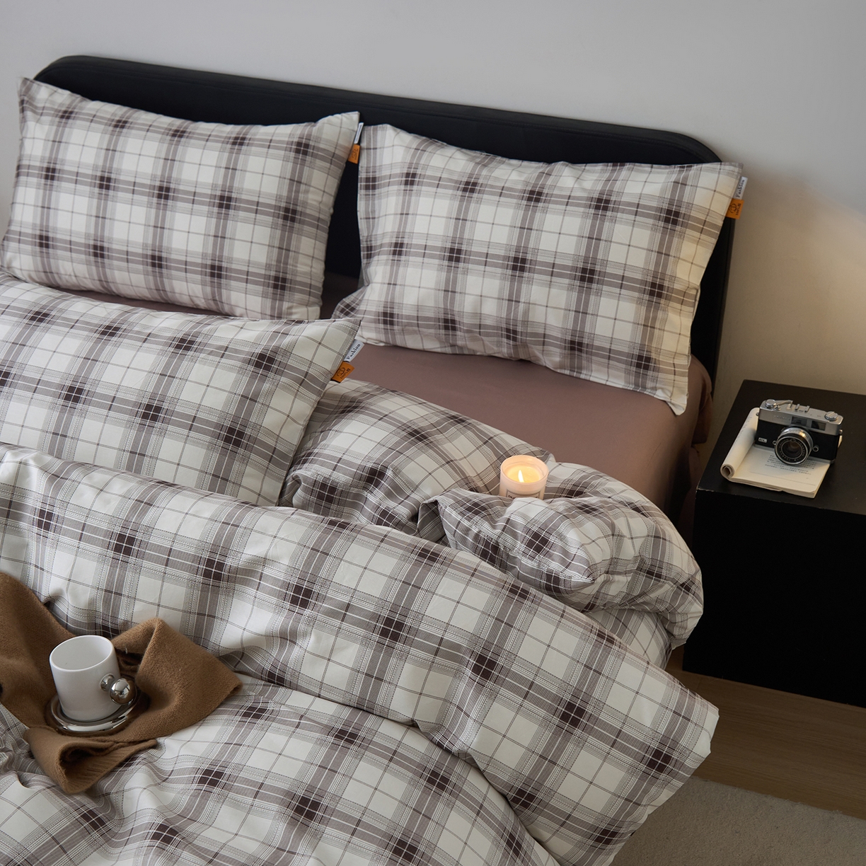 91家纺网 家纺一手货源 找家纺 女子家纺 2026新款全棉13070简约格子系列四件套 英伦-棕咖