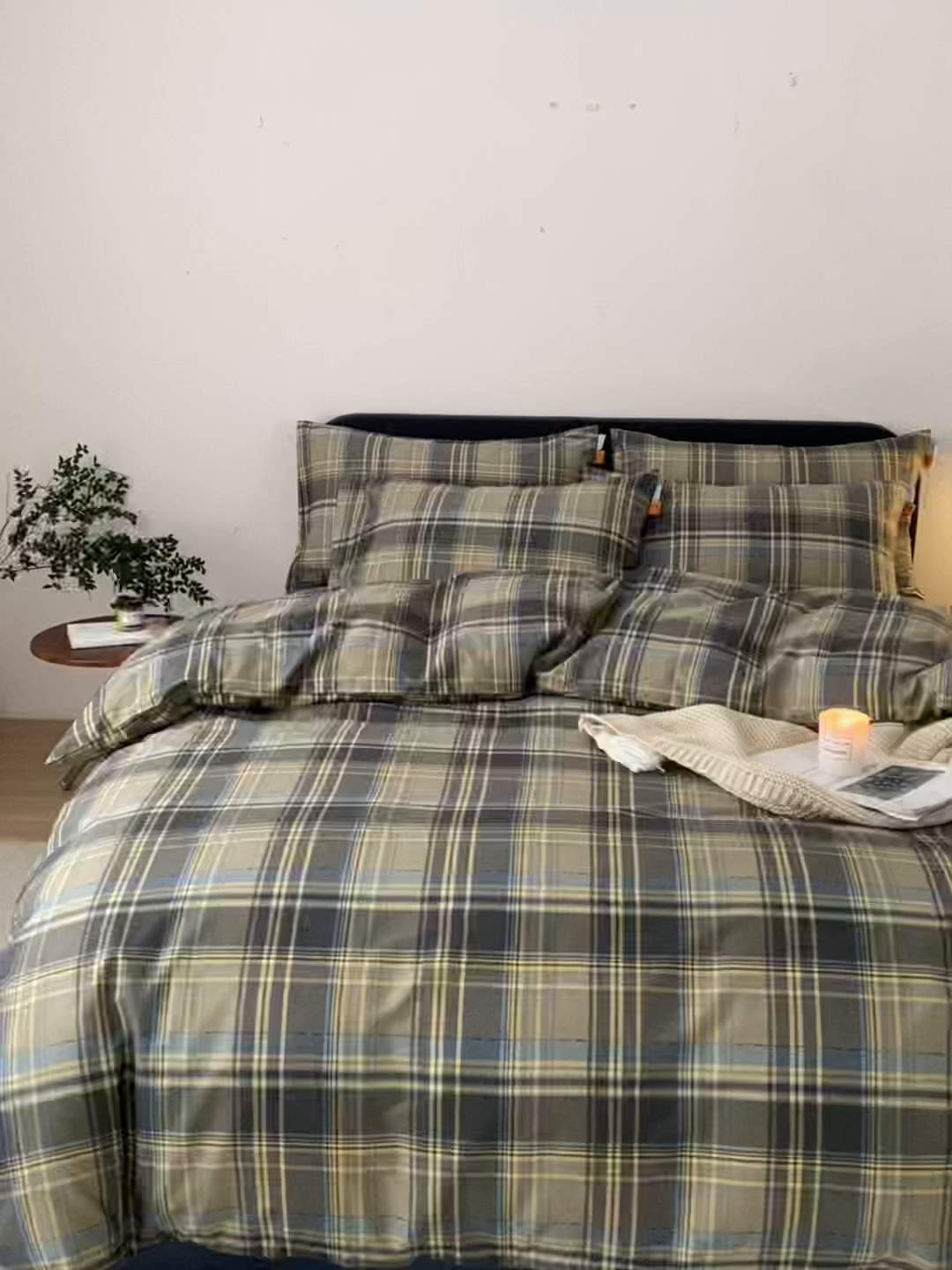 91家纺网 家纺一手货源 找家纺 女子家纺 2026新款全棉13070简约格子系列四件套 英伦-青澜