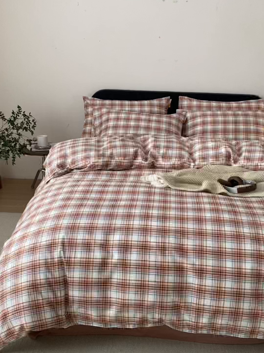 91家纺网 家纺一手货源 找家纺 女子家纺 2026新款全棉13070简约格子系列四件套 英伦-焦糖