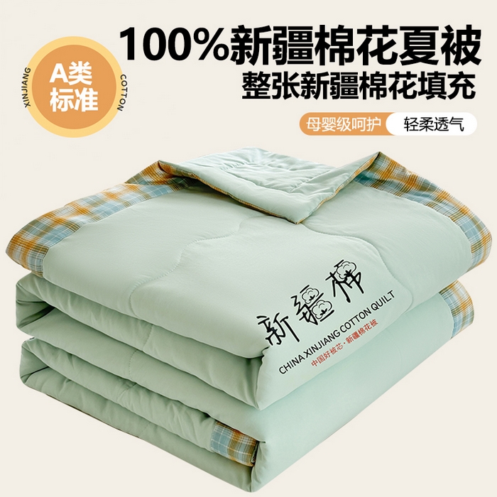 91家纺网 家纺一手货源 找家纺 蓝雀翎 2026新款水洗棉100%棉花夏被夏凉被空调被包检测 湖水绿