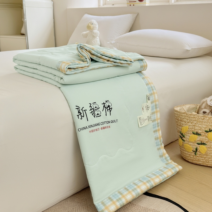 91家纺网 家纺一手货源 找家纺 蓝雀翎 2026新款水洗棉100%棉花夏被夏凉被空调被包检测 湖水绿