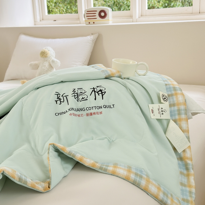 91家纺网 家纺一手货源 找家纺 蓝雀翎 2026新款水洗棉100%棉花夏被夏凉被空调被包检测 湖水绿
