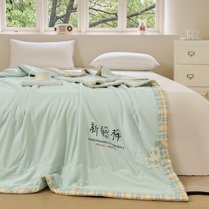 91家纺网 家纺一手货源 找家纺 蓝雀翎 2026新款水洗棉100%棉花夏被夏凉被空调被包检测 湖水绿