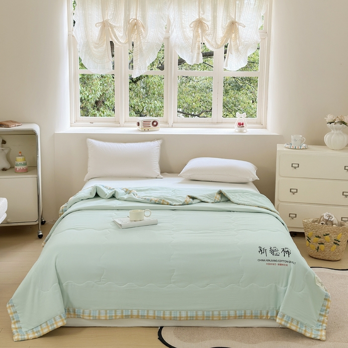 91家纺网 家纺一手货源 找家纺 蓝雀翎 2026新款水洗棉100%棉花夏被夏凉被空调被包检测 湖水绿