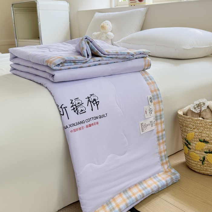91家纺网 家纺一手货源 找家纺 蓝雀翎 2026新款水洗棉100%棉花夏被夏凉被空调被包检测 芋泥紫