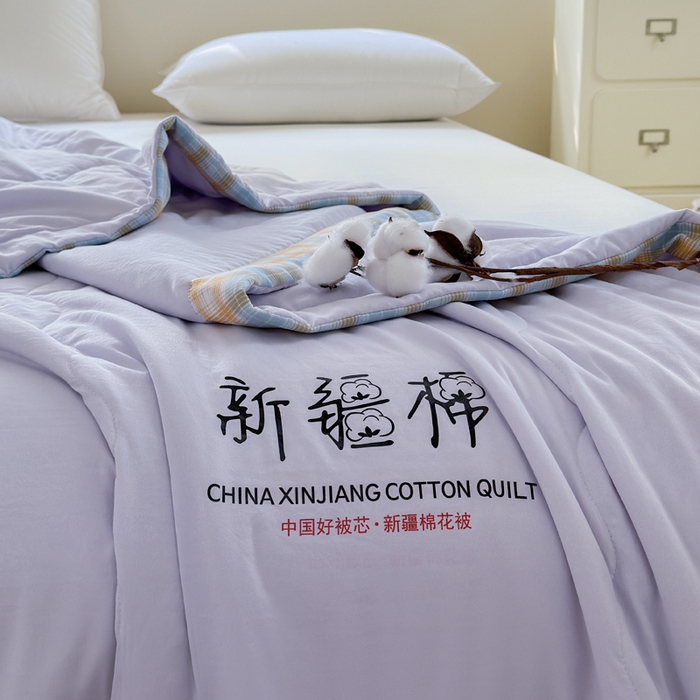 91家纺网 家纺一手货源 找家纺 蓝雀翎 2026新款水洗棉100%棉花夏被夏凉被空调被包检测 芋泥紫