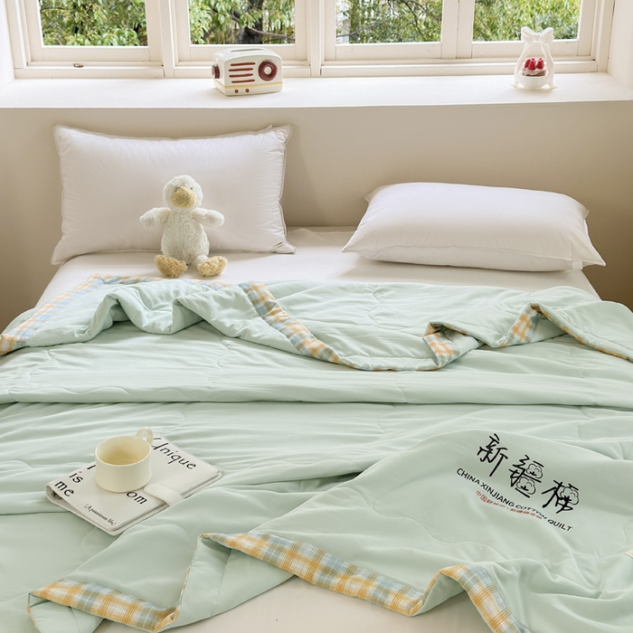 91家纺网 家纺一手货源 找家纺 蓝雀翎 2026新款水洗棉100%棉花夏被夏凉被空调被包检测 湖水绿