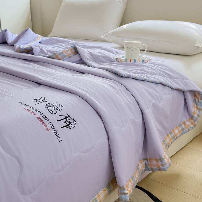 91家纺网 家纺一手货源 找家纺 蓝雀翎 2026新款水洗棉100%棉花夏被夏凉被空调被包检测 芋泥紫