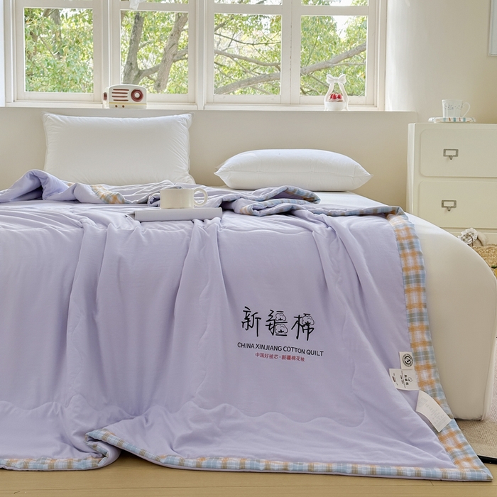 91家纺网 家纺一手货源 找家纺 蓝雀翎 2026新款水洗棉100%棉花夏被夏凉被空调被包检测 芋泥紫