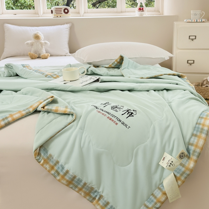 91家纺网 家纺一手货源 找家纺 蓝雀翎 2026新款水洗棉100%棉花夏被夏凉被空调被包检测 湖水绿