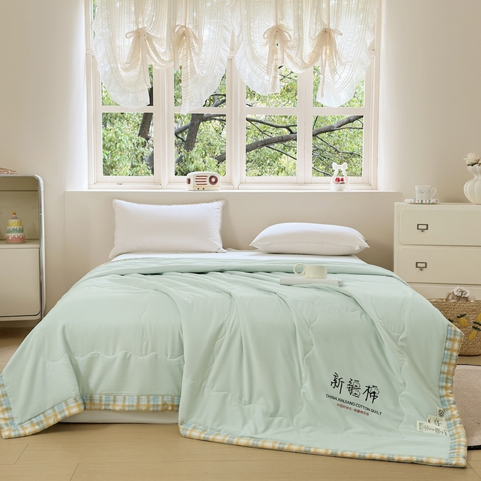 91家纺网 家纺一手货源 找家纺 蓝雀翎 2026新款水洗棉100%棉花夏被夏凉被空调被包检测 湖水绿