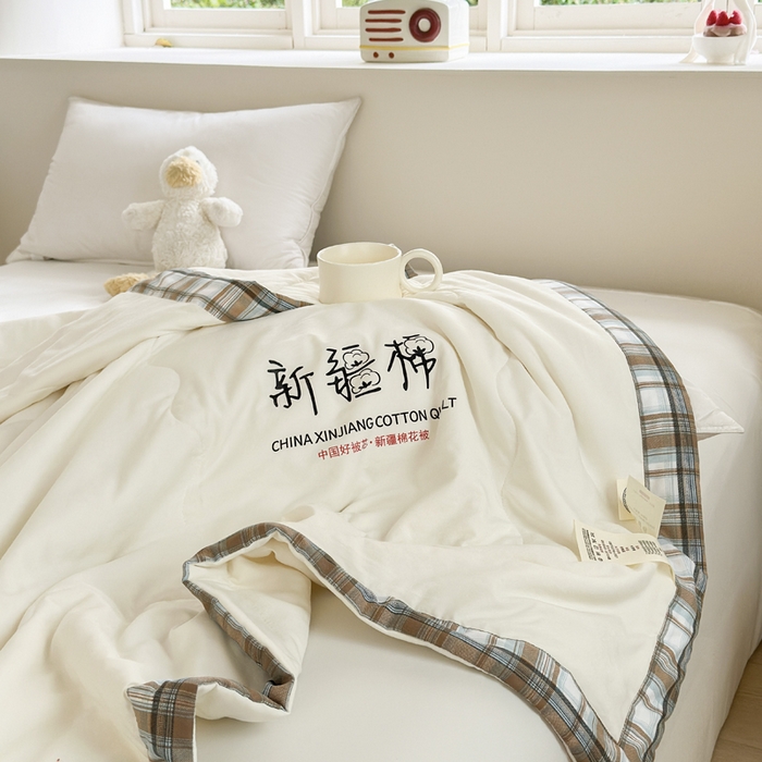 91家纺网 家纺一手货源 找家纺 蓝雀翎 2026新款水洗棉100%棉花夏被夏凉被空调被包检测 本白色