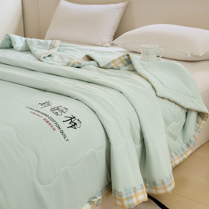 91家纺网 家纺一手货源 找家纺 蓝雀翎 2026新款水洗棉100%棉花夏被夏凉被空调被包检测 湖水绿