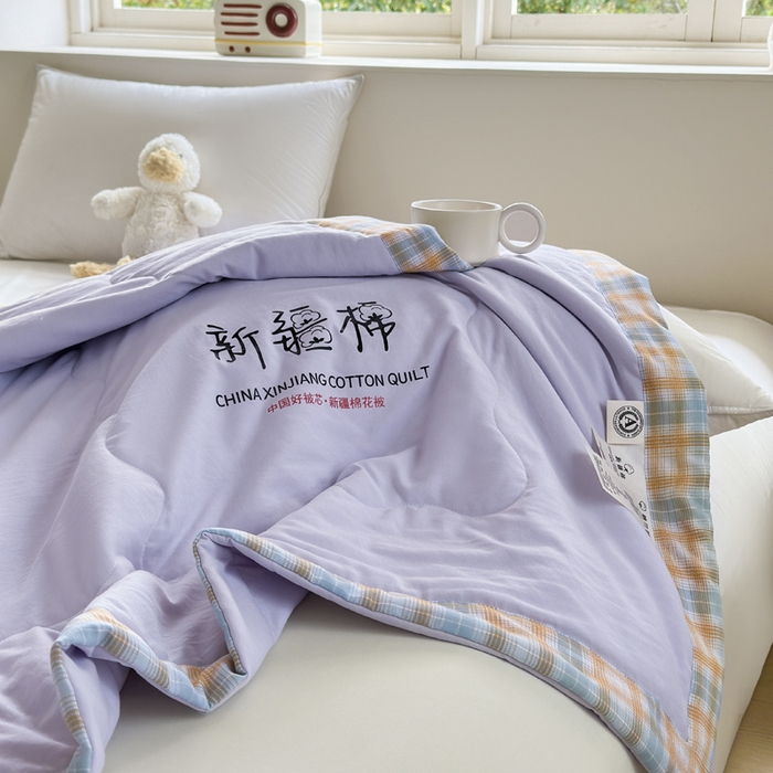 91家纺网 家纺一手货源 找家纺 蓝雀翎 2026新款水洗棉100%棉花夏被夏凉被空调被包检测 芋泥紫