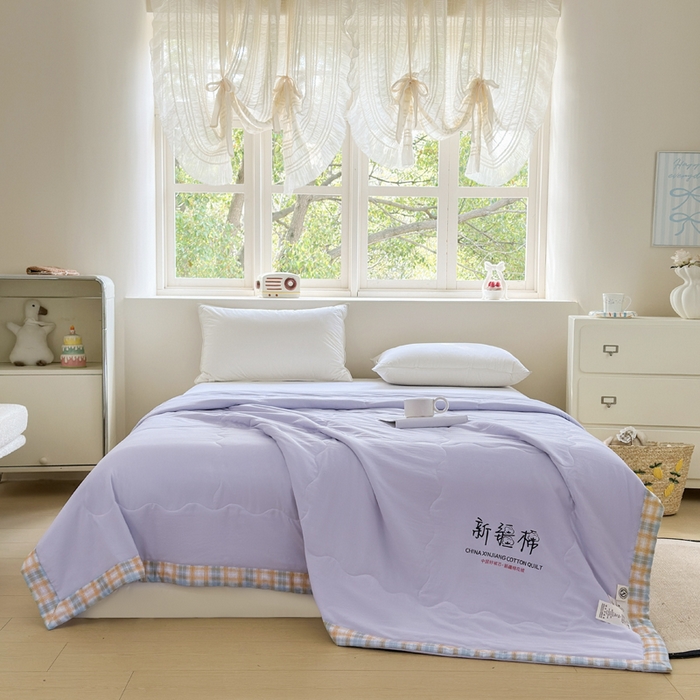 91家纺网 家纺一手货源 找家纺 蓝雀翎 2026新款水洗棉100%棉花夏被夏凉被空调被包检测 芋泥紫