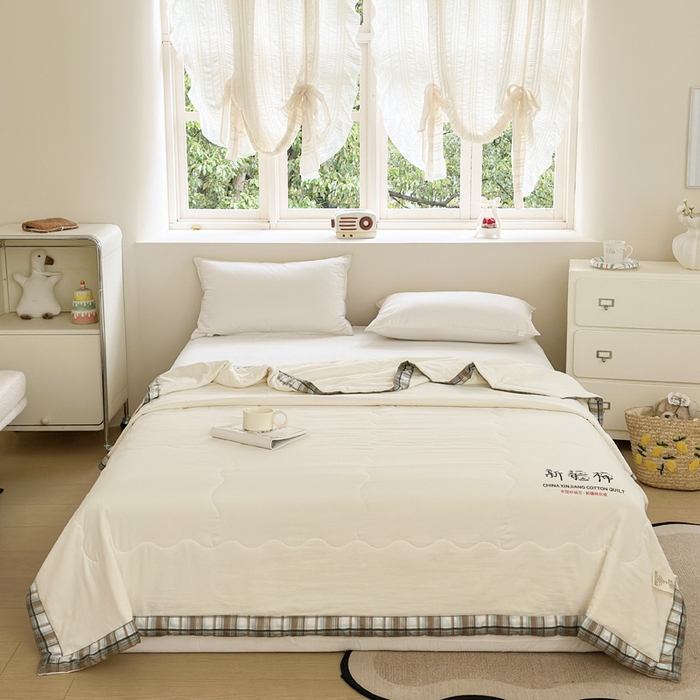91家纺网 家纺一手货源 找家纺 蓝雀翎 2026新款水洗棉100%棉花夏被夏凉被空调被包检测 本白色