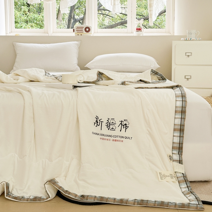 91家纺网 家纺一手货源 找家纺 蓝雀翎 2026新款水洗棉100%棉花夏被夏凉被空调被包检测 本白色