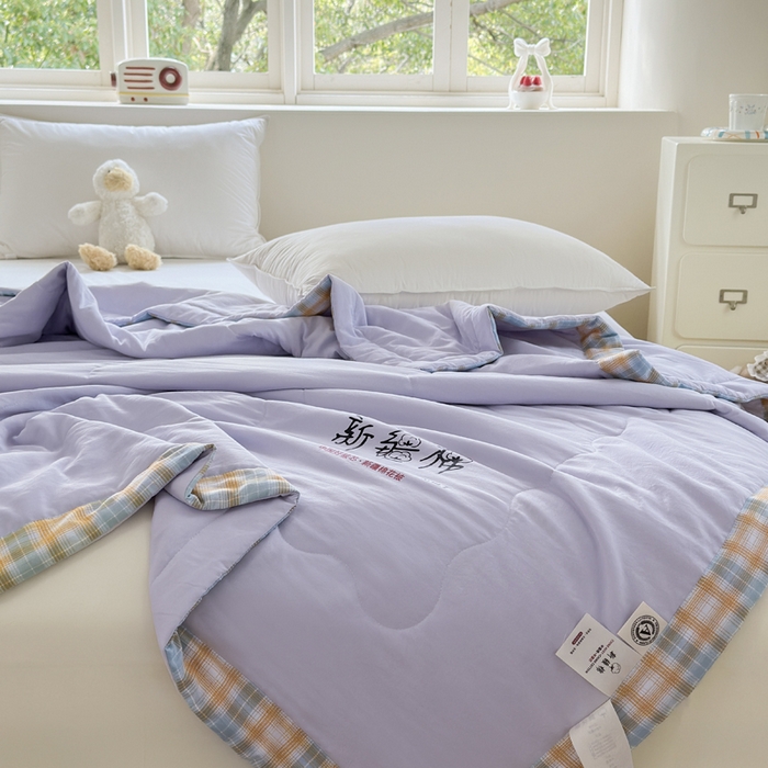 91家纺网 家纺一手货源 找家纺 蓝雀翎 2026新款水洗棉100%棉花夏被夏凉被空调被包检测 芋泥紫