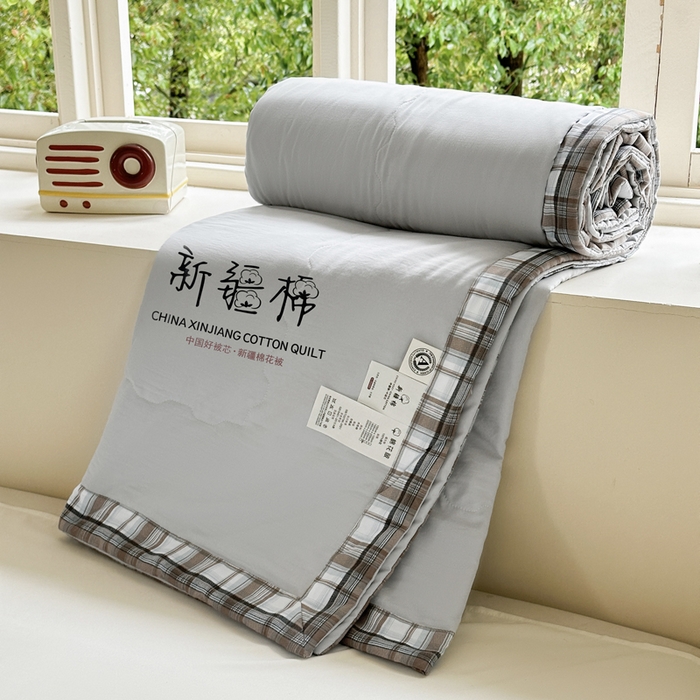 91家纺网 家纺一手货源 找家纺 蓝雀翎 2026新款水洗棉100%棉花夏被夏凉被空调被包检测 浅灰色