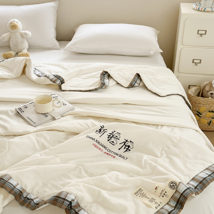 91家纺网 家纺一手货源 找家纺 蓝雀翎 2026新款水洗棉100%棉花夏被夏凉被空调被包检测 本白色