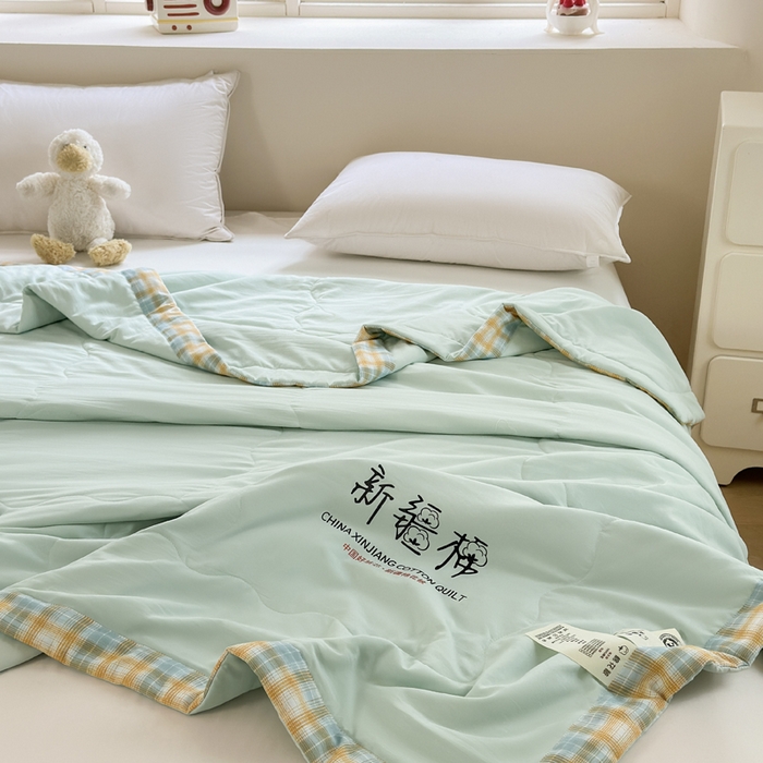 91家纺网 家纺一手货源 找家纺 蓝雀翎 2026新款水洗棉100%棉花夏被夏凉被空调被包检测 湖水绿