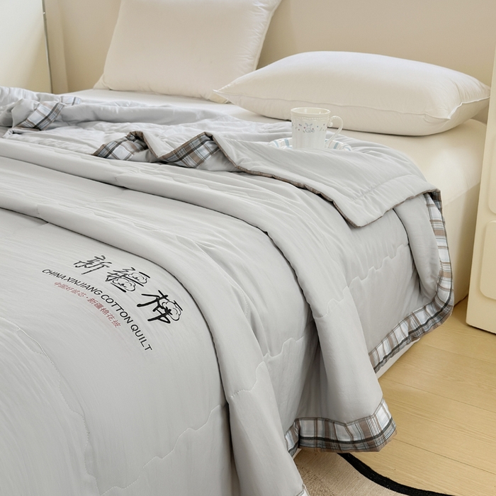 91家纺网 家纺一手货源 找家纺 蓝雀翎 2026新款水洗棉100%棉花夏被夏凉被空调被包检测 浅灰色