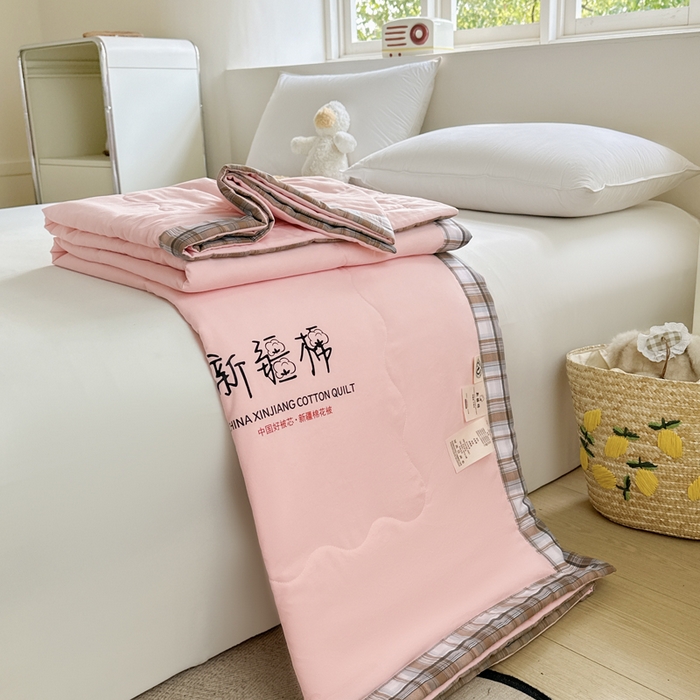 91家纺网 家纺一手货源 找家纺 蓝雀翎 2026新款水洗棉100%棉花夏被夏凉被空调被包检测 粉玉色