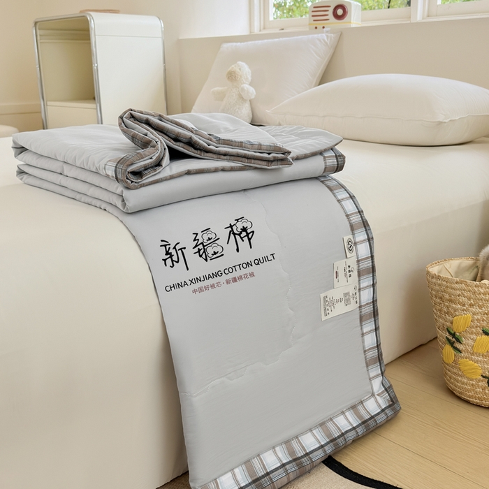 91家纺网 家纺一手货源 找家纺 蓝雀翎 2026新款水洗棉100%棉花夏被夏凉被空调被包检测 浅灰色