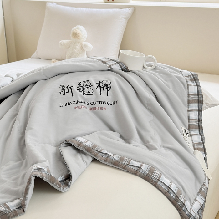 91家纺网 家纺一手货源 找家纺 蓝雀翎 2026新款水洗棉100%棉花夏被夏凉被空调被包检测 浅灰色