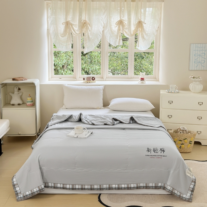 91家纺网 家纺一手货源 找家纺 蓝雀翎 2026新款水洗棉100%棉花夏被夏凉被空调被包检测 浅灰色