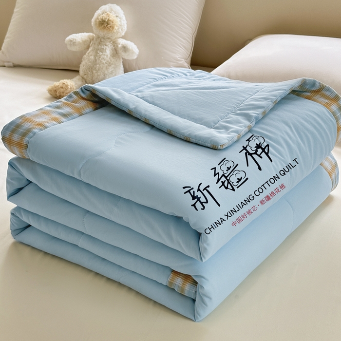 91家纺网 家纺一手货源 找家纺 蓝雀翎 2026新款水洗棉100%棉花夏被夏凉被空调被包检测 天蓝色