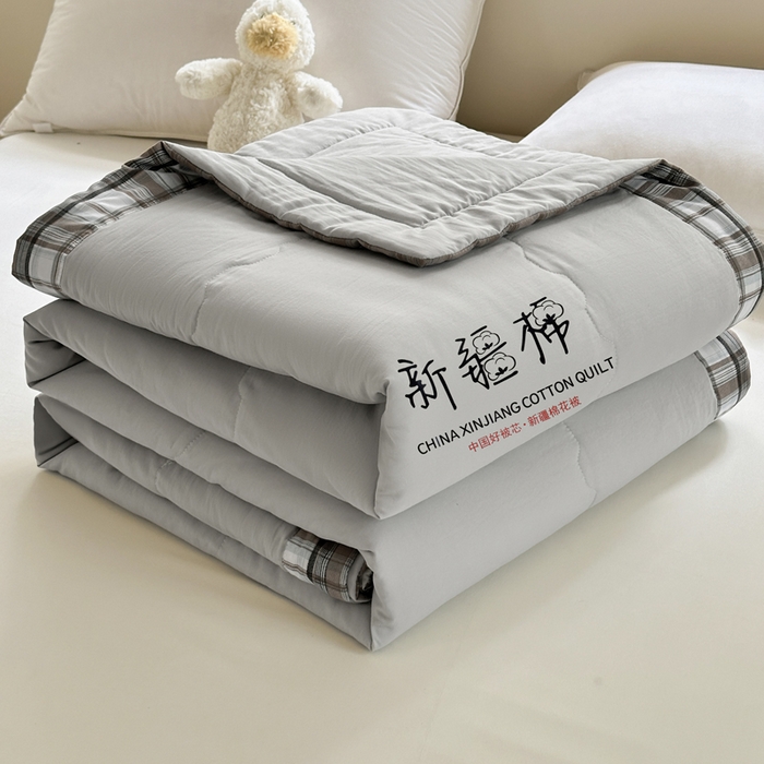 91家纺网 家纺一手货源 找家纺 蓝雀翎 2026新款水洗棉100%棉花夏被夏凉被空调被包检测 浅灰色